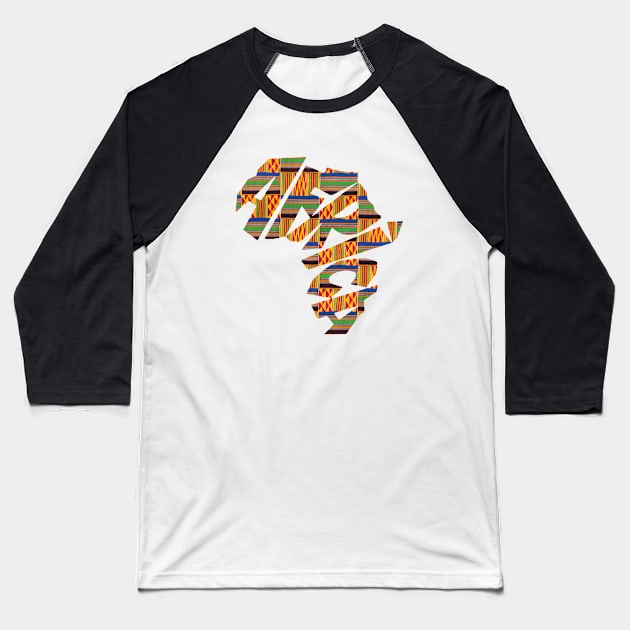 Africa Map with Kente Pattern, African Style Baseball T-Shirt by kentevibes